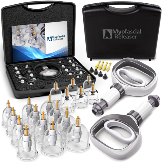 Myofascial Releaser Professional Cupping Therapy Set - 18 Multi-Sized Vacuum Cups with Two Hand Pumps and Detailed Cupping Book - Massage Cupping Set for Massage Therapists