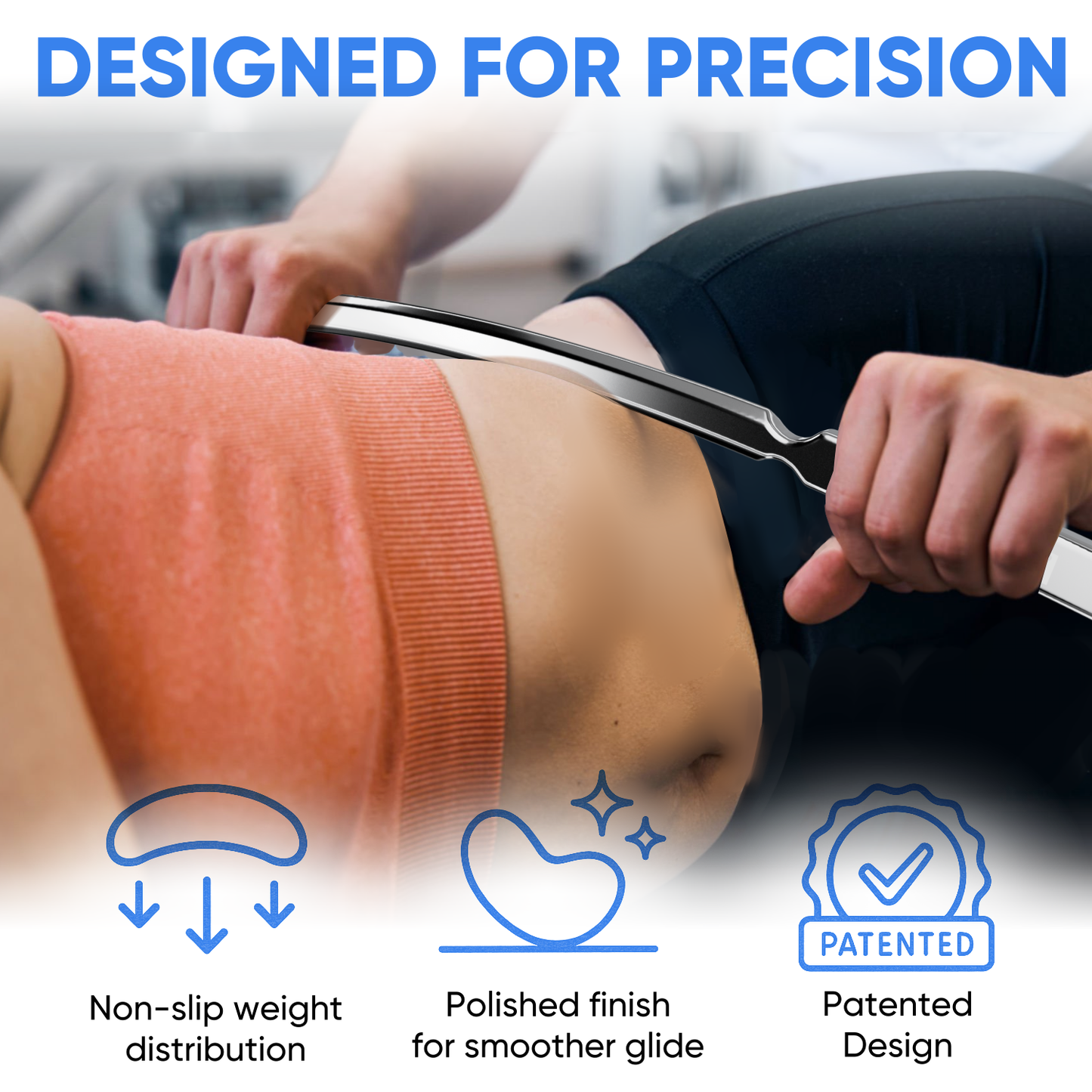 (Cresecnt Handlebar) Professional Muscle Scraper - Patented IASTM Massage Tool for Physical Therapy, GuaSha Tool for Body Myofascial Release - Medical Grade 304 Stainless Steel