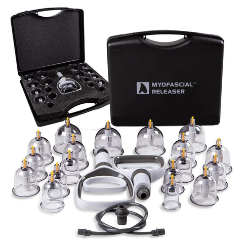 Myofascial Releaser Professional Cupping Therapy Set - 18 Multi-Sized Vacuum Cups with Two Hand Pumps and Detailed Cupping Book - Massage Cupping Set for Massage Therapists